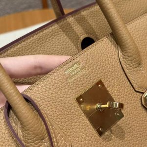Hermes Birkin 30 Bag Handmade In Togo Calfskin Leather Gold Hardware 4B Biscuit - Image 17