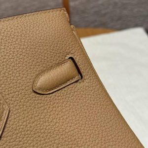 Hermes Birkin 30 Bag Handmade In Togo Calfskin Leather Gold Hardware 4B Biscuit - Image 14