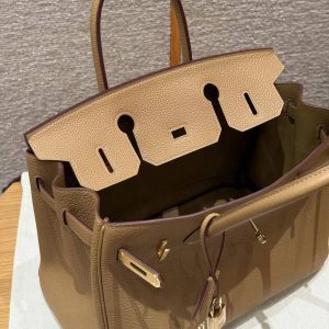 Hermes Birkin 30 Bag Handmade In Togo Calfskin Leather Gold Hardware 4B Biscuit - Image 10