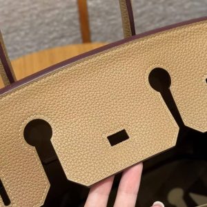 Hermes Birkin 30 Bag Handmade In Togo Calfskin Leather Gold Hardware 4B Biscuit - Image 9