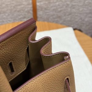 Hermes Birkin 30 Bag Handmade In Togo Calfskin Leather Gold Hardware 4B Biscuit - Image 8