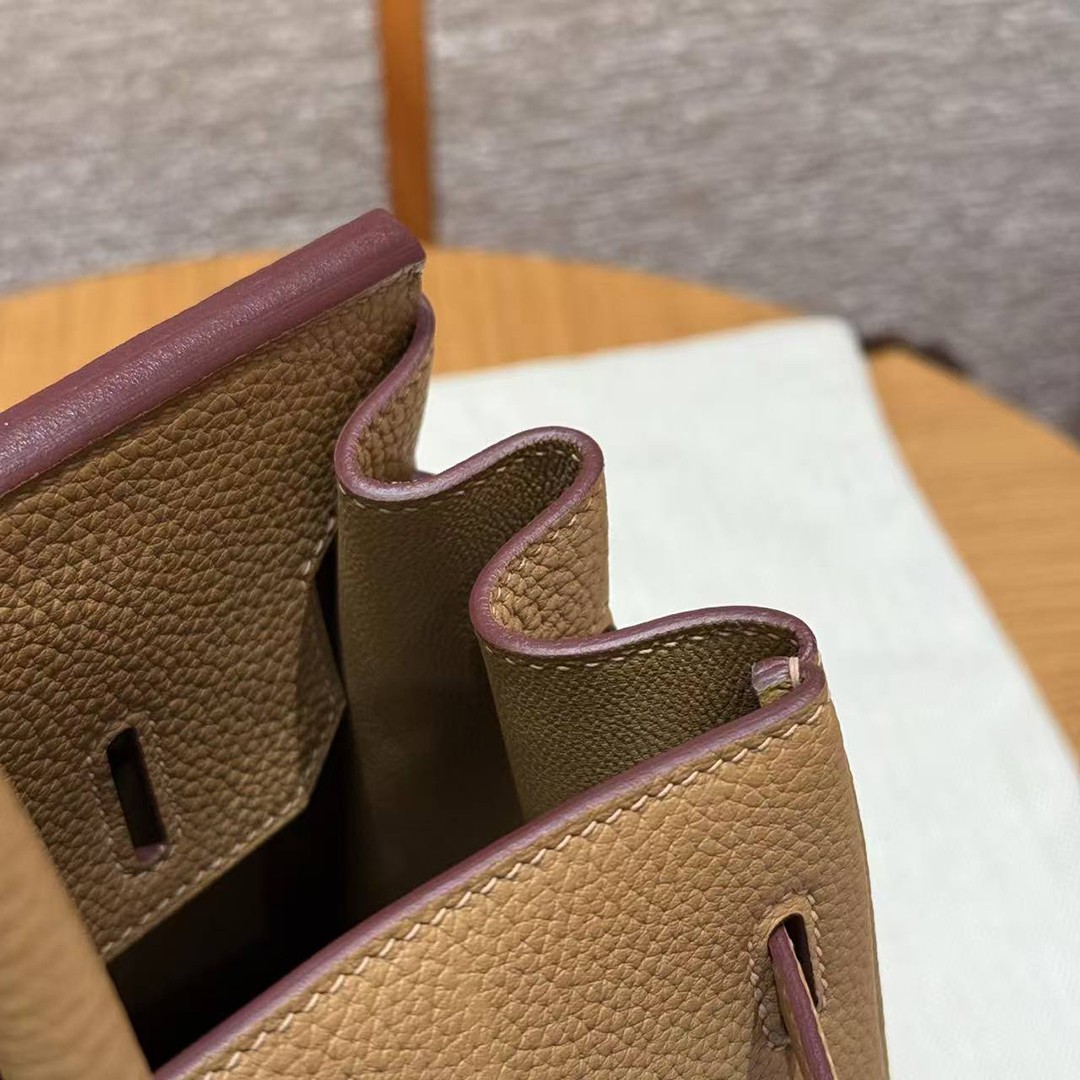 Hermes Birkin 30 Bag Handmade In Togo Calfskin Leather Gold Hardware 4B Biscuit - Image 8