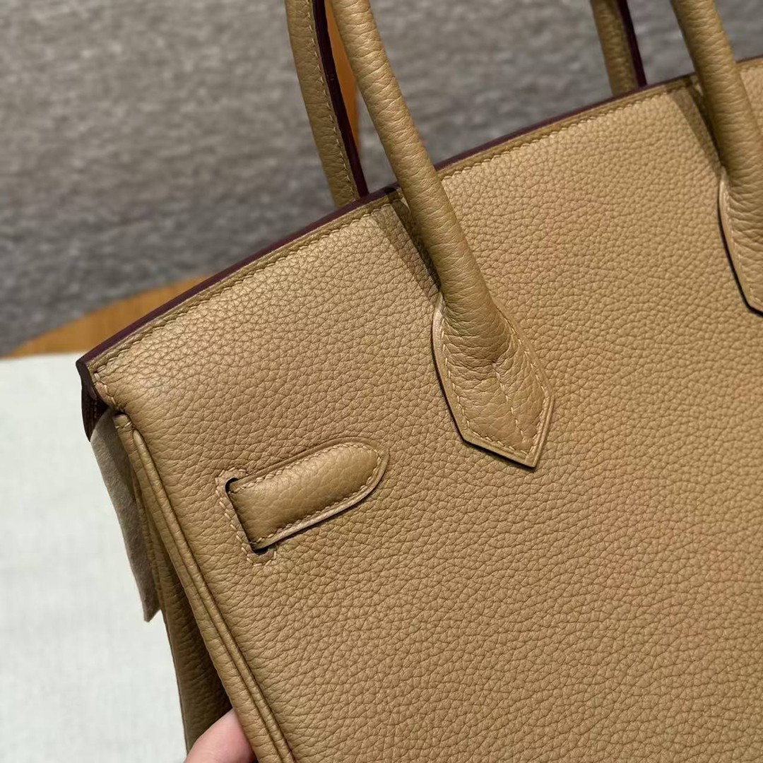 Hermes Birkin 30 Bag Handmade In Togo Calfskin Leather Gold Hardware 4B Biscuit - Image 7
