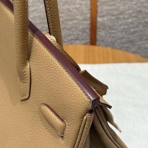 Hermes Birkin 30 Bag Handmade In Togo Calfskin Leather Gold Hardware 4B Biscuit - Image 5