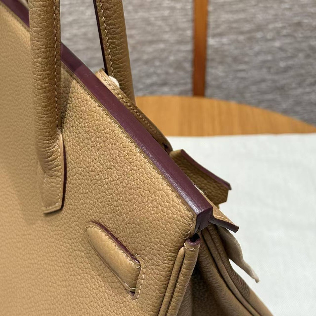 Hermes Birkin 30 Bag Handmade In Togo Calfskin Leather Gold Hardware 4B Biscuit - Image 5
