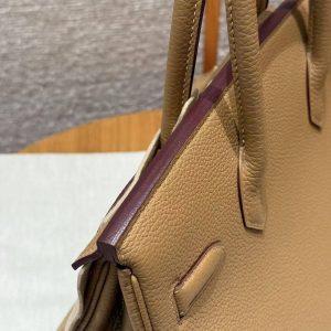 Hermes Birkin 30 Bag Handmade In Togo Calfskin Leather Gold Hardware 4B Biscuit - Image 4