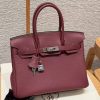 Hermes Birkin 30 Bag Handmade In Togo Calfskin Leather Silver Hardware 55 Rouge H