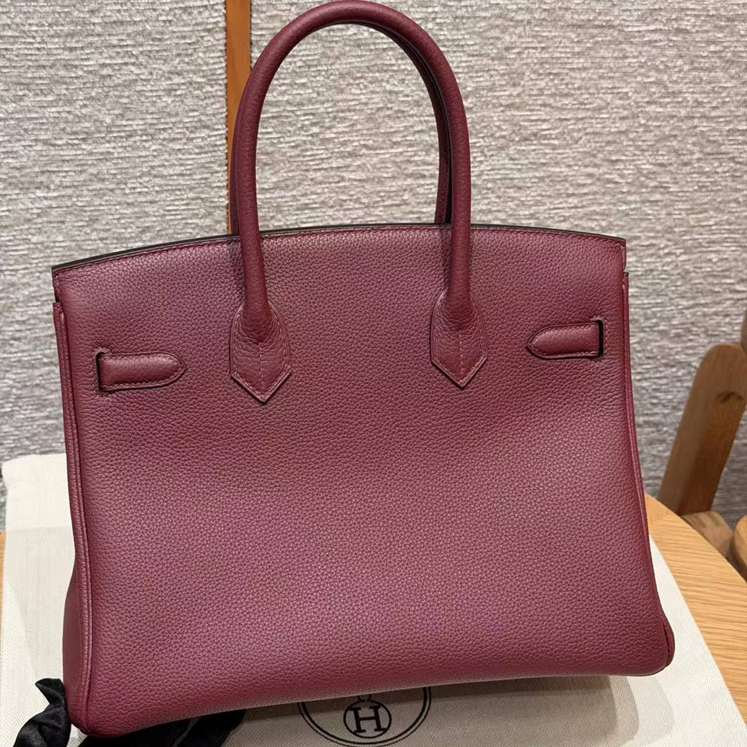 Hermes Birkin 30 Bag Handmade In Togo Calfskin Leather Silver Hardware 55 Rouge H - Image 2