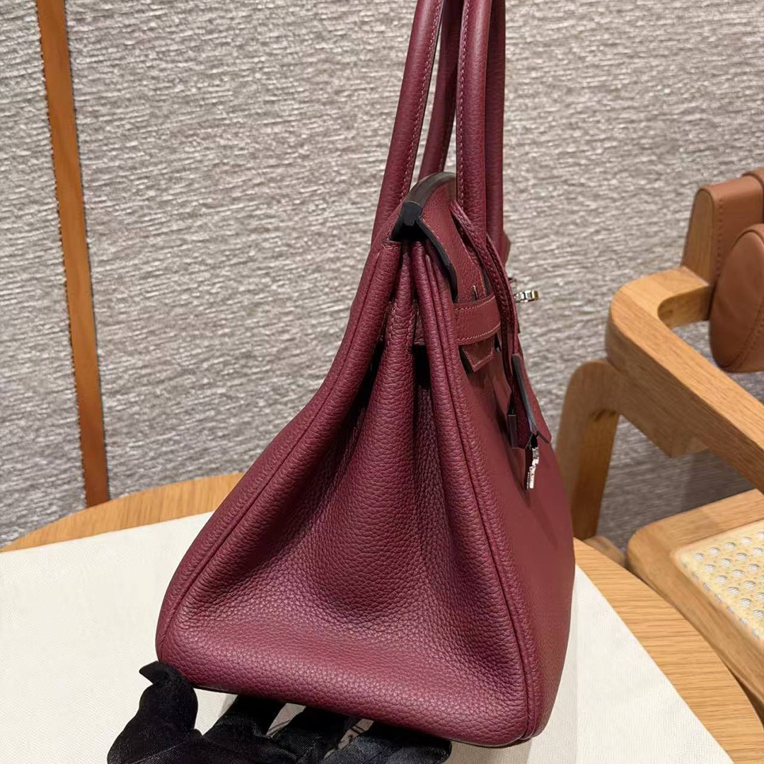 Hermes Birkin 30 Bag Handmade In Togo Calfskin Leather Silver Hardware 55 Rouge H - Image 22