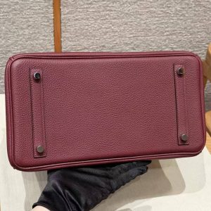 Hermes Birkin 30 Bag Handmade In Togo Calfskin Leather Silver Hardware 55 Rouge H - Image 21