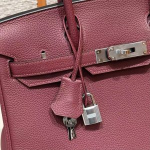 Hermes Birkin 30 Bag Handmade In Togo Calfskin Leather Silver Hardware 55 Rouge H - Image 20