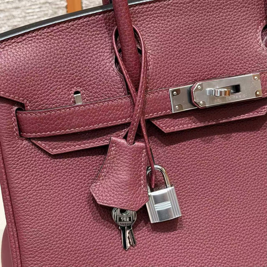 Hermes Birkin 30 Bag Handmade In Togo Calfskin Leather Silver Hardware 55 Rouge H - Image 20