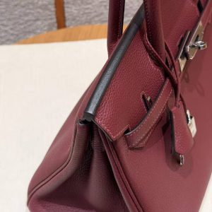 Hermes Birkin 30 Bag Handmade In Togo Calfskin Leather Silver Hardware 55 Rouge H - Image 18