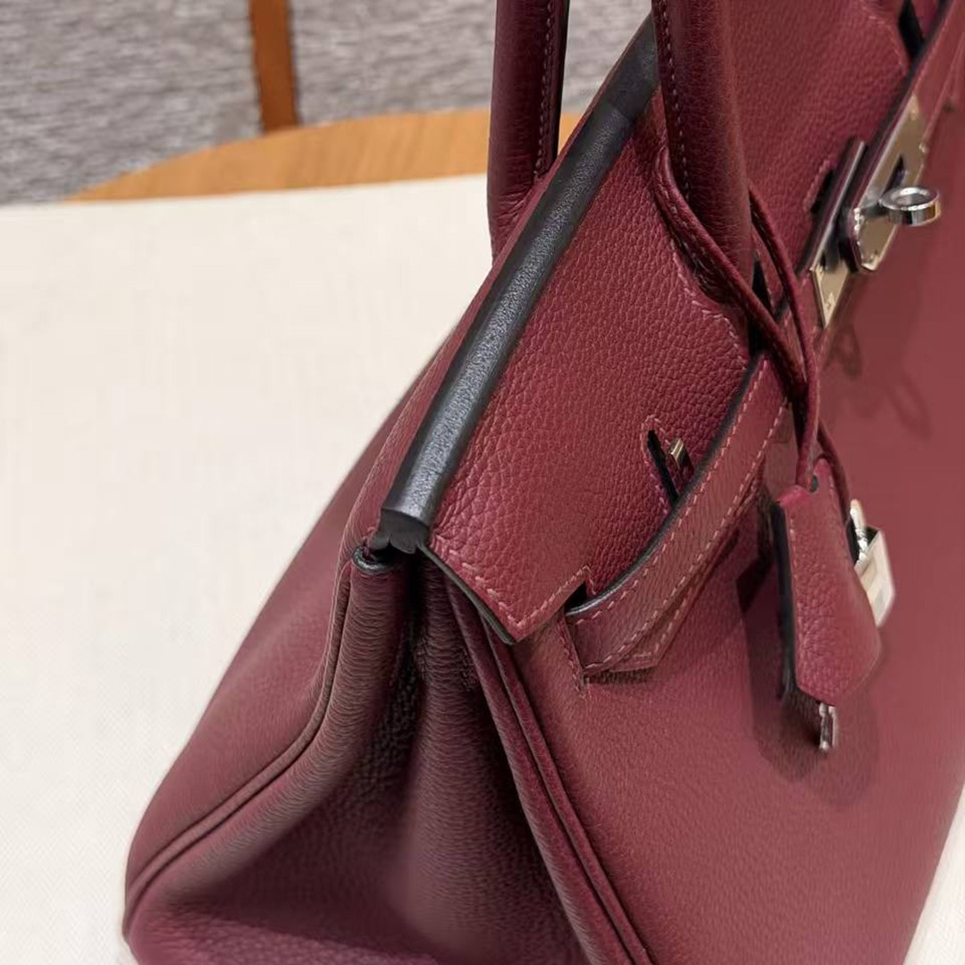 Hermes Birkin 30 Bag Handmade In Togo Calfskin Leather Silver Hardware 55 Rouge H - Image 18