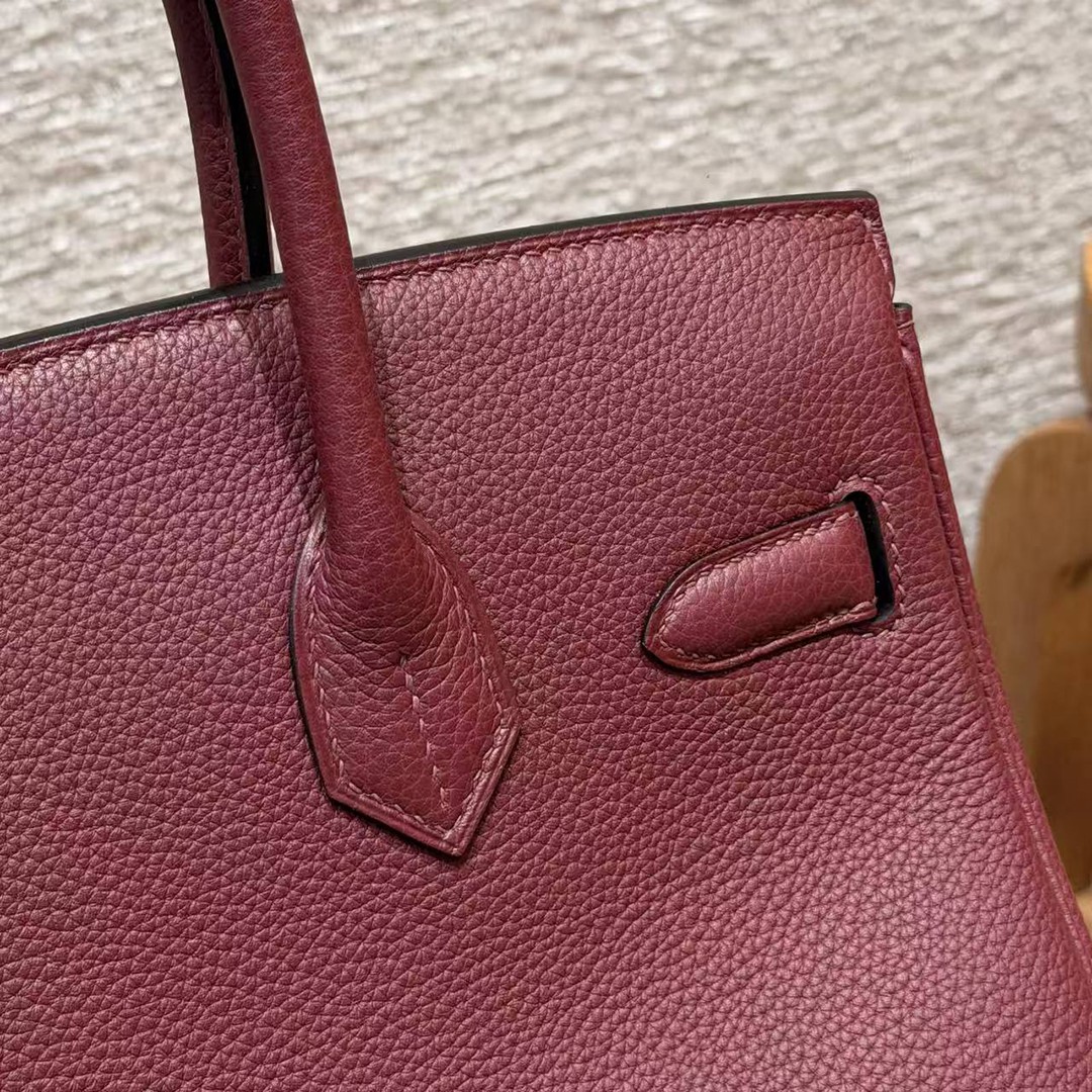 Hermes Birkin 30 Bag Handmade In Togo Calfskin Leather Silver Hardware 55 Rouge H - Image 17