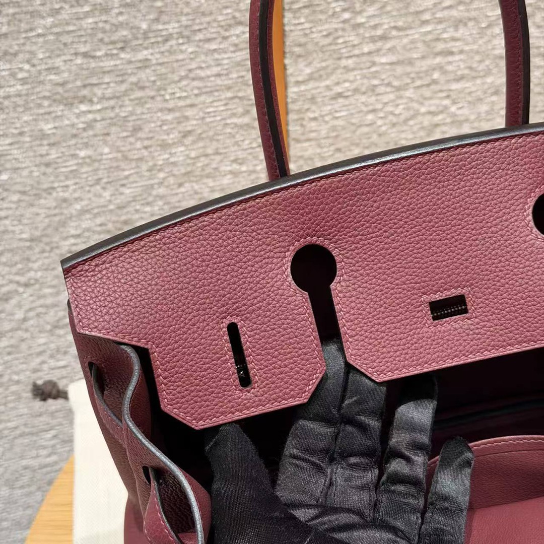 Hermes Birkin 30 Bag Handmade In Togo Calfskin Leather Silver Hardware 55 Rouge H - Image 15