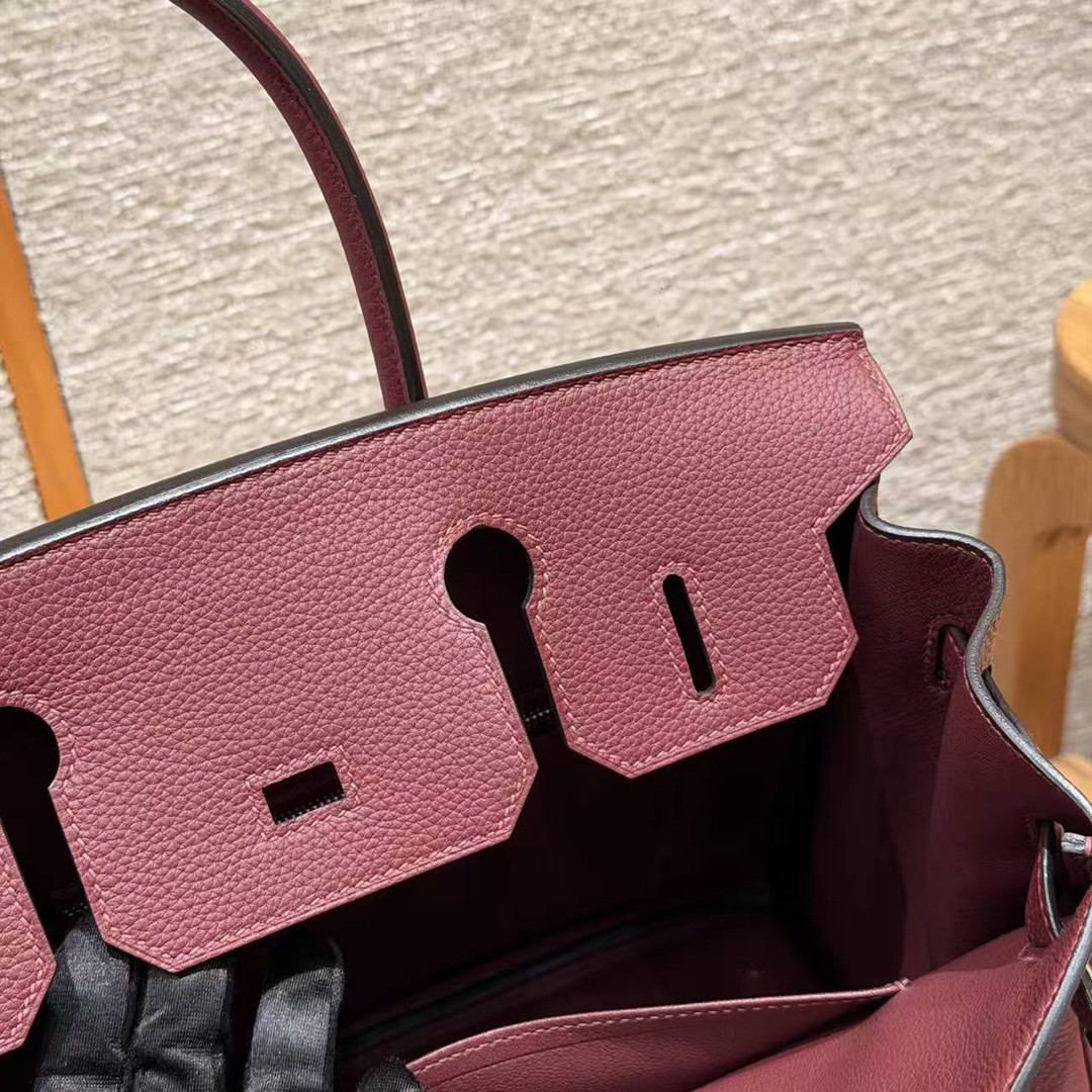 Hermes Birkin 30 Bag Handmade In Togo Calfskin Leather Silver Hardware 55 Rouge H - Image 14