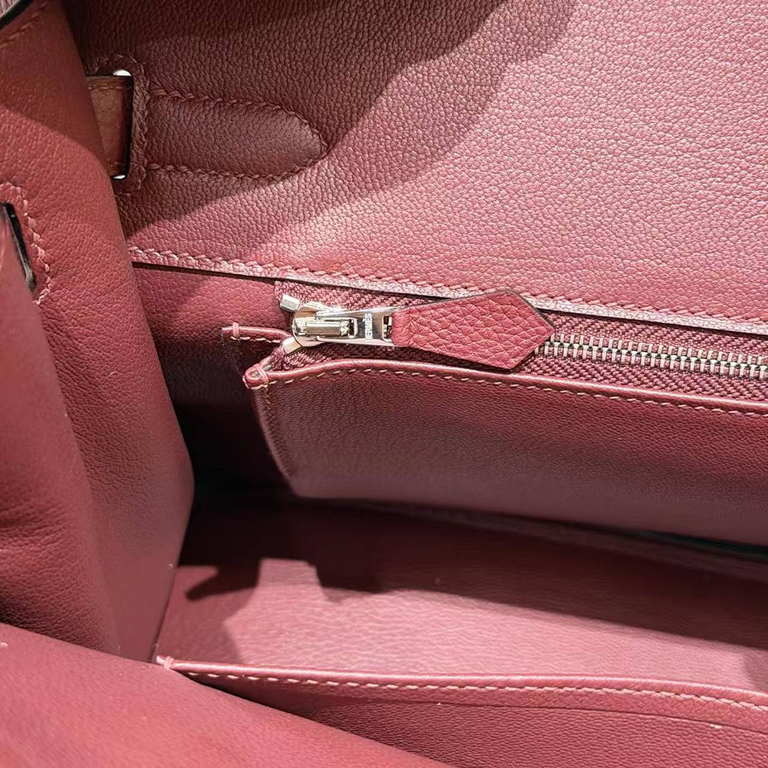 Hermes Birkin 30 Bag Handmade In Togo Calfskin Leather Silver Hardware 55 Rouge H - Image 13