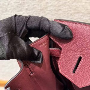 Hermes Birkin 30 Bag Handmade In Togo Calfskin Leather Silver Hardware 55 Rouge H - Image 11