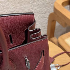 Hermes Birkin 30 Bag Handmade In Togo Calfskin Leather Silver Hardware 55 Rouge H - Image 10