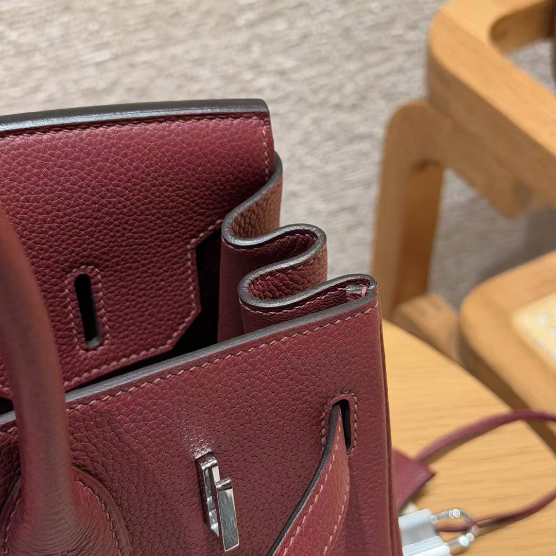 Hermes Birkin 30 Bag Handmade In Togo Calfskin Leather Silver Hardware 55 Rouge H - Image 10