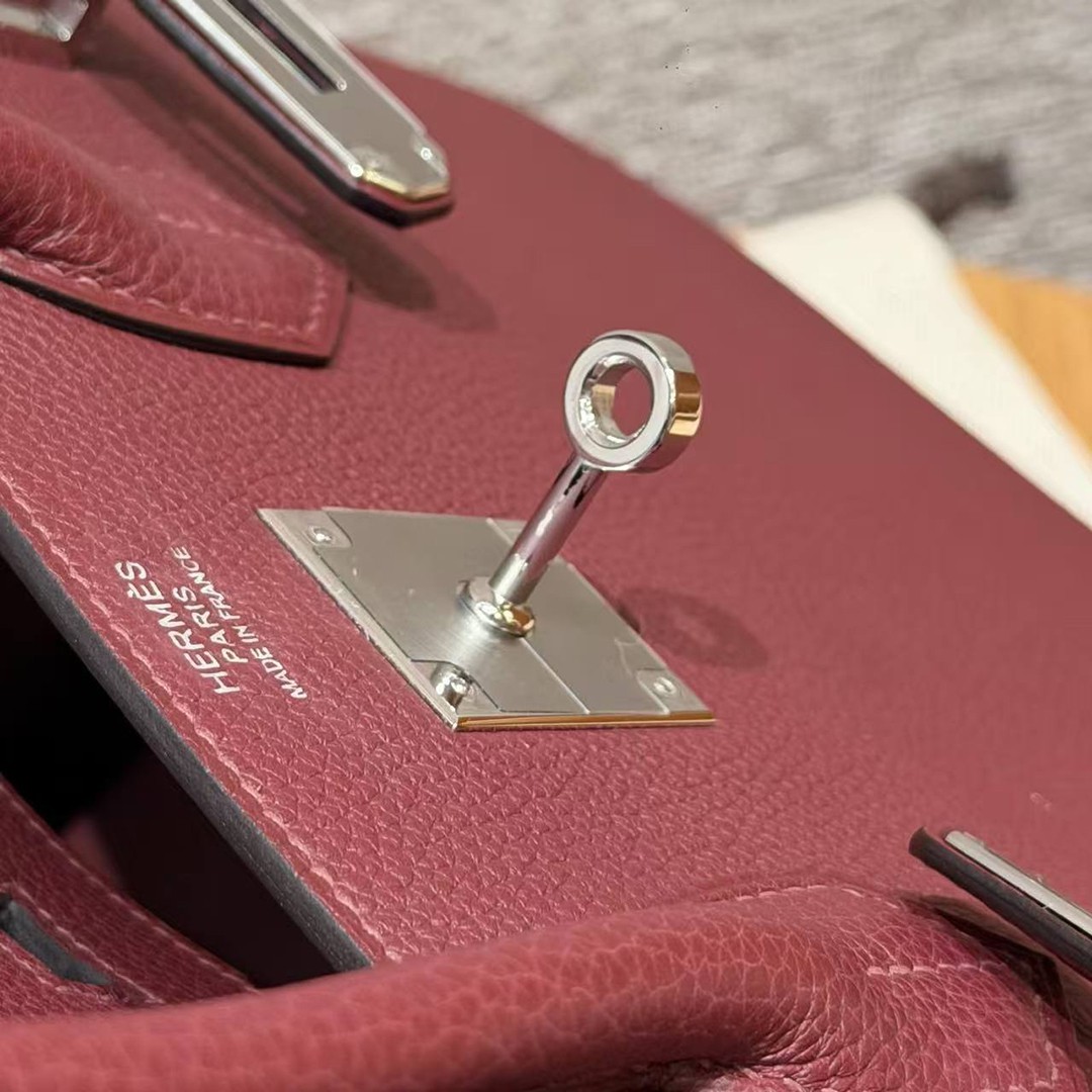 Hermes Birkin 30 Bag Handmade In Togo Calfskin Leather Silver Hardware 55 Rouge H - Image 9