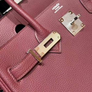 Hermes Birkin 30 Bag Handmade In Togo Calfskin Leather Silver Hardware 55 Rouge H - Image 8