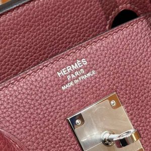 Hermes Birkin 30 Bag Handmade In Togo Calfskin Leather Silver Hardware 55 Rouge H - Image 6