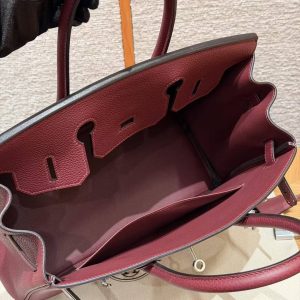 Hermes Birkin 30 Bag Handmade In Togo Calfskin Leather Silver Hardware 55 Rouge H - Image 5