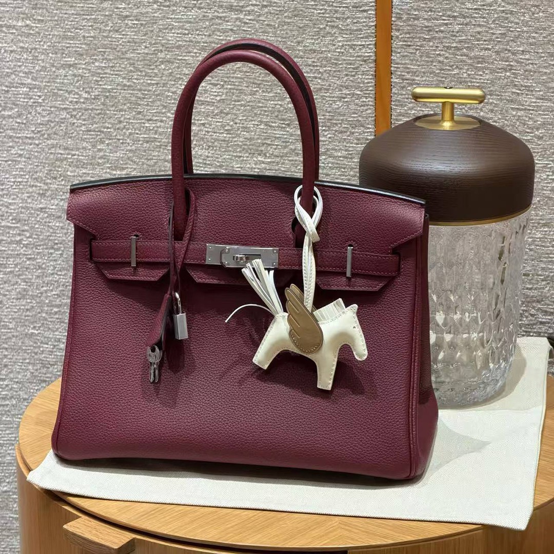 Hermes Birkin 30 Bag Handmade In Togo Calfskin Leather Silver Hardware 55 Rouge H - Image 4