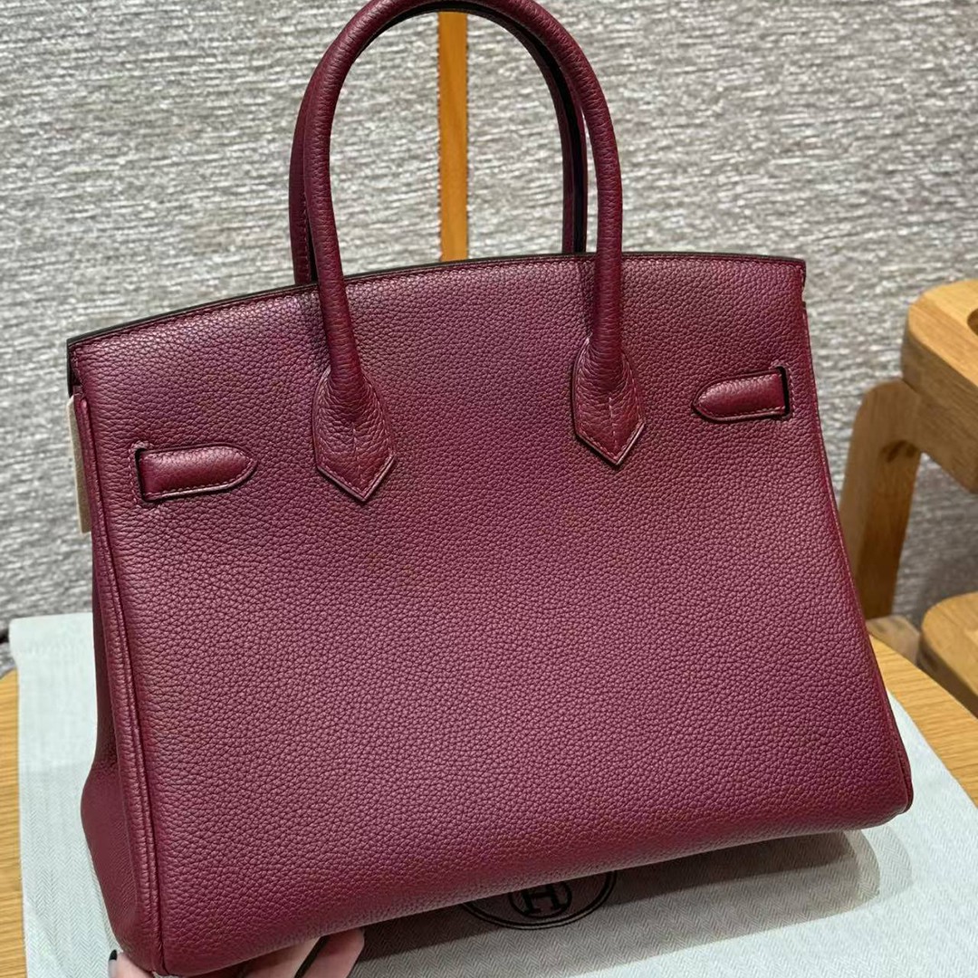 Hermes Birkin 30 Bag Handmade In Togo Calfskin Leather Gold Hardware 57 Bordeaux - Image 2