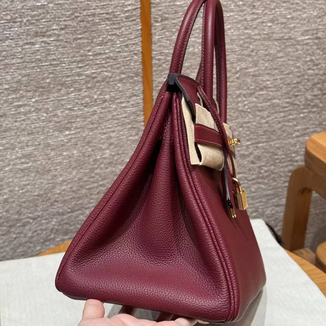 Hermes Birkin 30 Bag Handmade In Togo Calfskin Leather Gold Hardware 57 Bordeaux - Image 18