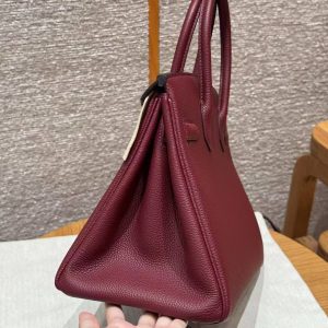 Hermes Birkin 30 Bag Handmade In Togo Calfskin Leather Gold Hardware 57 Bordeaux - Image 17