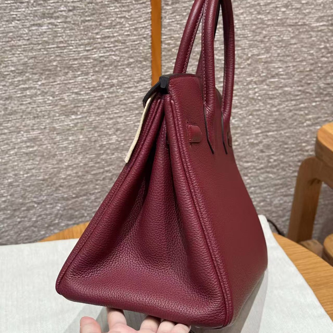 Hermes Birkin 30 Bag Handmade In Togo Calfskin Leather Gold Hardware 57 Bordeaux - Image 17