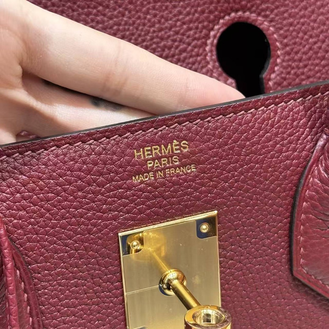 Hermes Birkin 30 Bag Handmade In Togo Calfskin Leather Gold Hardware 57 Bordeaux - Image 14