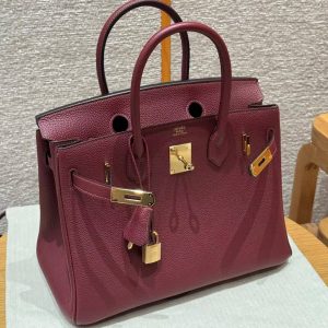 Hermes Birkin 30 Bag Handmade In Togo Calfskin Leather Gold Hardware 57 Bordeaux - Image 11