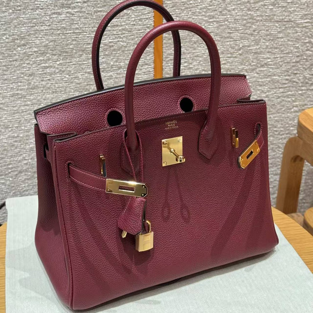 Hermes Birkin 30 Bag Handmade In Togo Calfskin Leather Gold Hardware 57 Bordeaux - Image 11