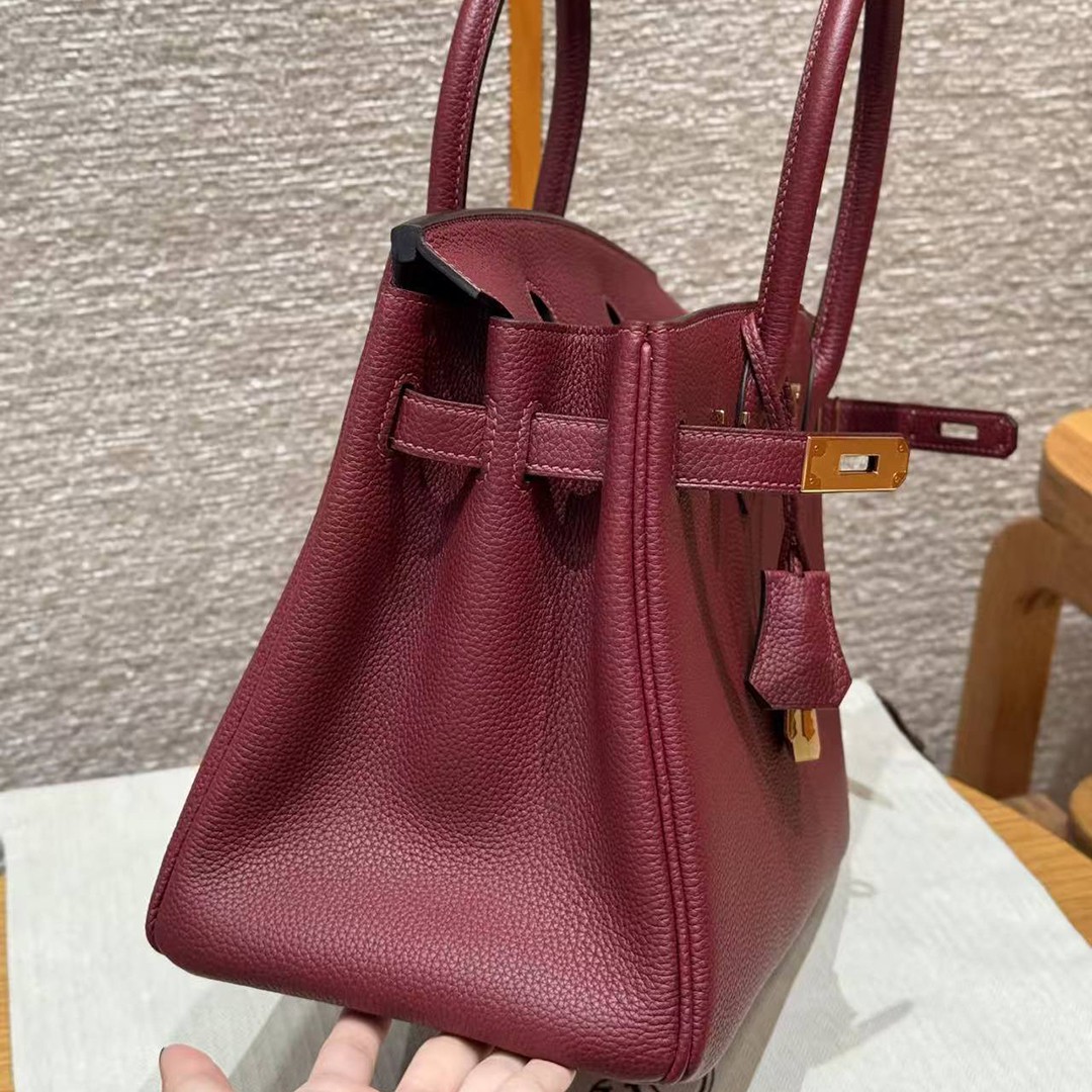 Hermes Birkin 30 Bag Handmade In Togo Calfskin Leather Gold Hardware 57 Bordeaux - Image 10