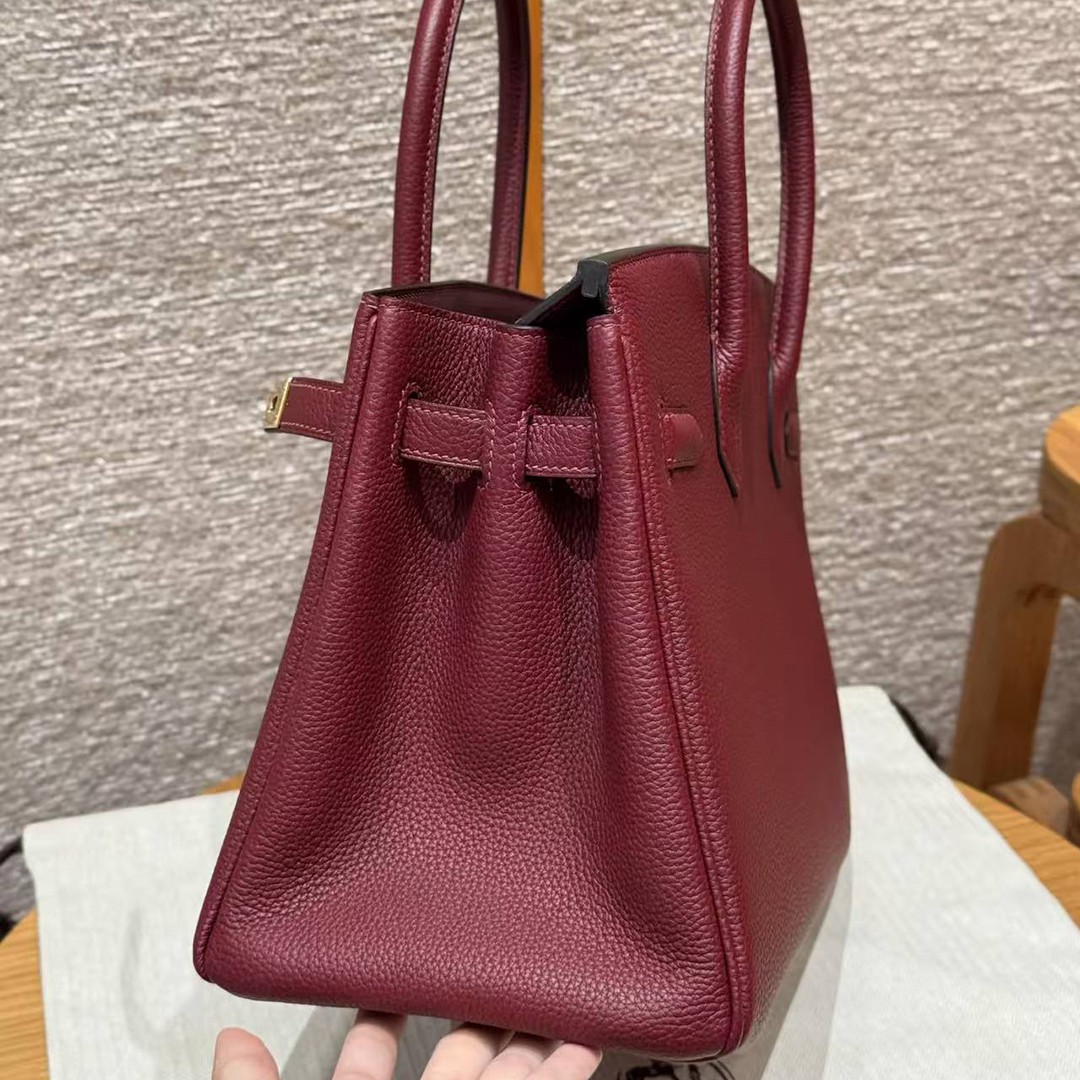 Hermes Birkin 30 Bag Handmade In Togo Calfskin Leather Gold Hardware 57 Bordeaux - Image 9