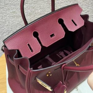 Hermes Birkin 30 Bag Handmade In Togo Calfskin Leather Gold Hardware 57 Bordeaux - Image 8