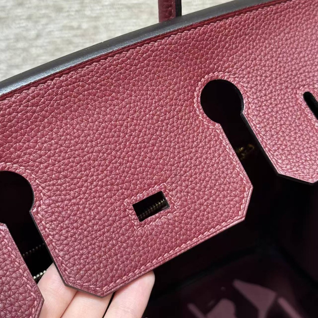 Hermes Birkin 30 Bag Handmade In Togo Calfskin Leather Gold Hardware 57 Bordeaux - Image 6