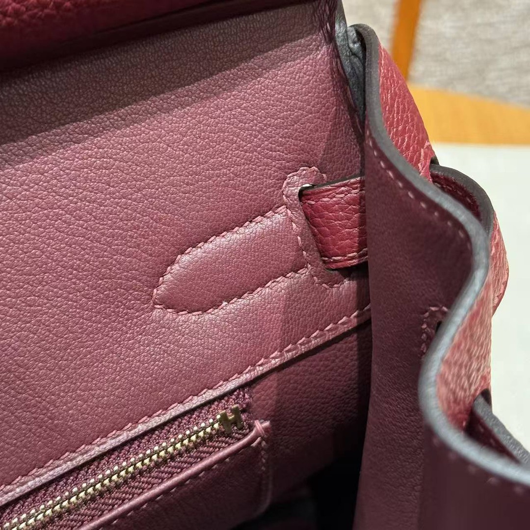 Hermes Birkin 30 Bag Handmade In Togo Calfskin Leather Gold Hardware 57 Bordeaux - Image 5