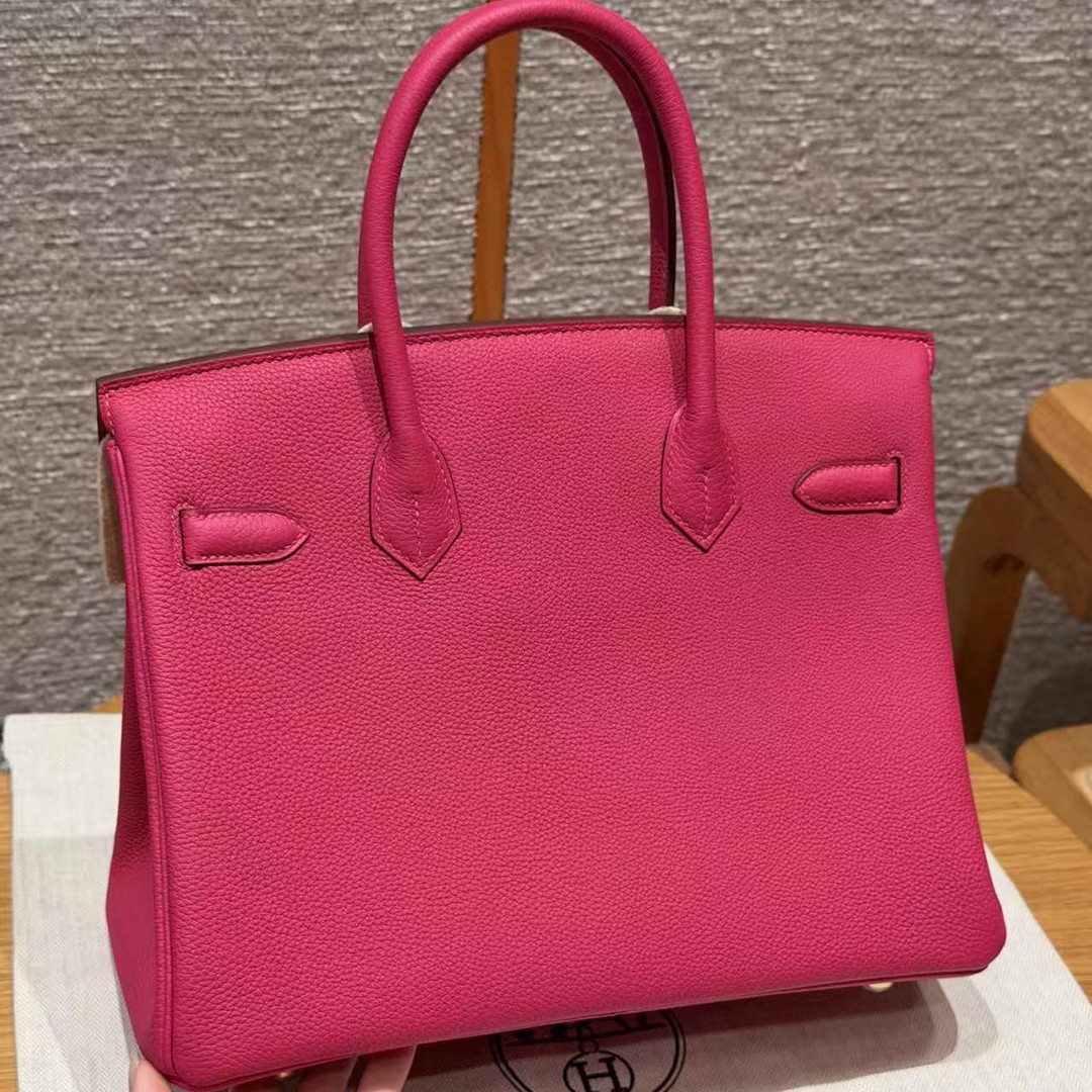 Hermes Birkin 30 Bag Handmade In Togo Calfskin Leather Gold Hardware 5J Fuchia - Image 2