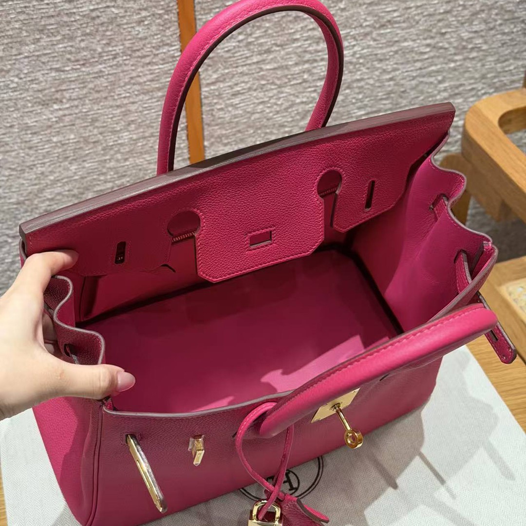 Hermes Birkin 30 Bag Handmade In Togo Calfskin Leather Gold Hardware 5J Fuchia - Image 15