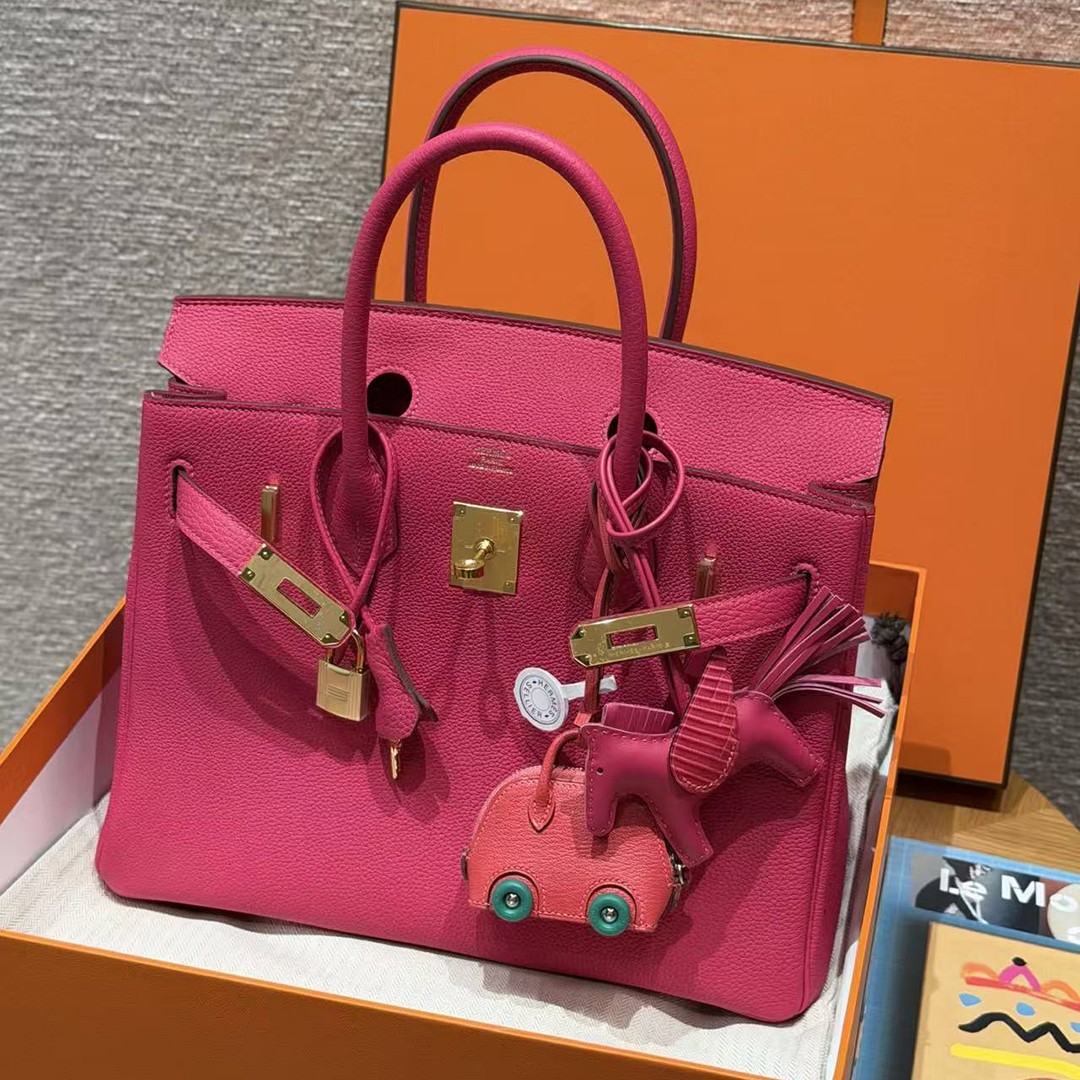 Hermes Birkin 30 Bag Handmade In Togo Calfskin Leather Gold Hardware 5J Fuchia - Image 11