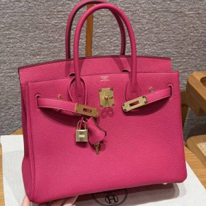 Hermes Birkin 30 Bag Handmade In Togo Calfskin Leather Gold Hardware 5J Fuchia - Image 10