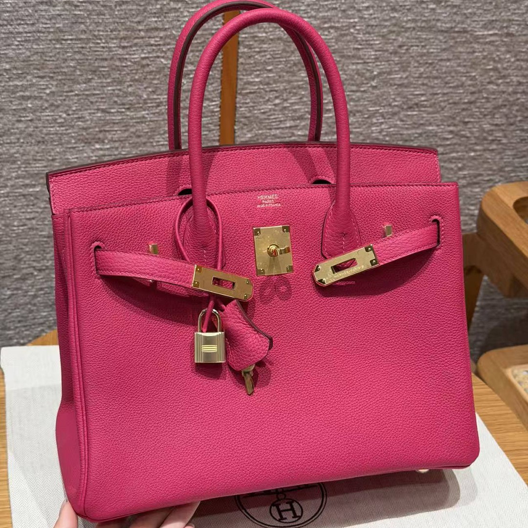 Hermes Birkin 30 Bag Handmade In Togo Calfskin Leather Gold Hardware 5J Fuchia - Image 10
