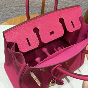 Hermes Birkin 30 Bag Handmade In Togo Calfskin Leather Gold Hardware 5J Fuchia - Image 8