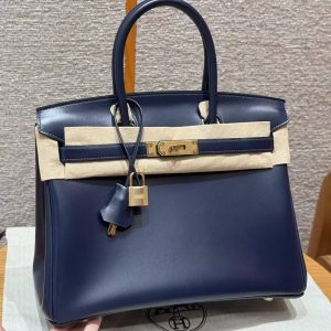Hermes Birkin 30 Bag Handmade In Box Calfskin Leather Gold Hardware 73 Blue Saphir
