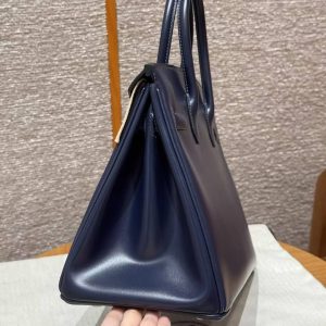 Hermes Birkin 30 Bag Handmade In Box Calfskin Leather Gold Hardware 73 Blue Saphir - Image 19